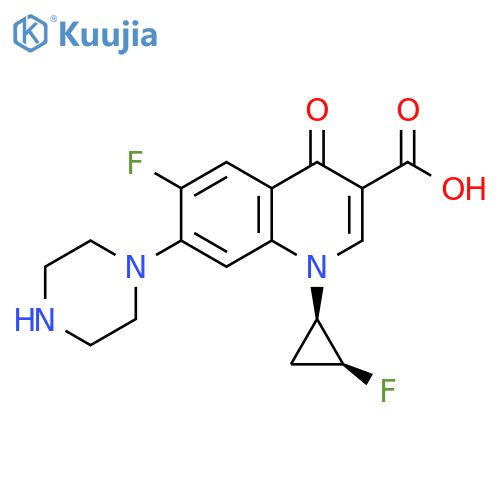 3-Quinolinecarboxylic acid, 6-fluoro-1-(2-fluorocyclopropyl)-1,4-dihydro-4-oxo-7-(1-piperazinyl)-, cis- (9CI) structure
