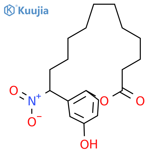 1-Benzoxacyclopentadecin-2(3H)-one, 4,5,6,7,8,9,10,11,12,13-decahydro-15-hydroxy-13-nitro- structure