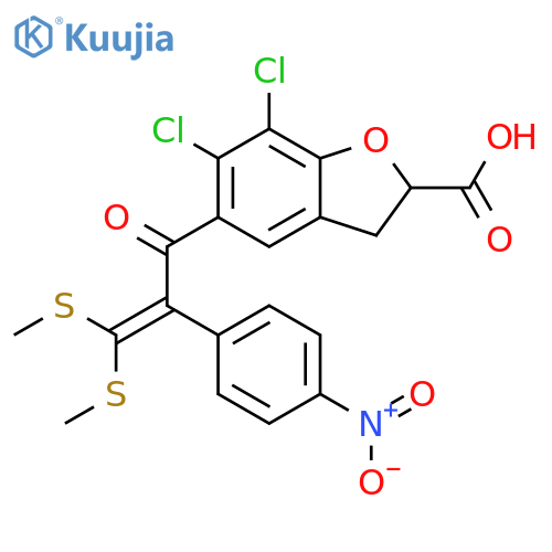 2-Benzofurancarboxylic acid,5-[3,3-bis(methylthio)-2-(4-nitrophenyl)-1-oxo-2-propenyl]-6,7-dichloro-2,3-dihydro- structure