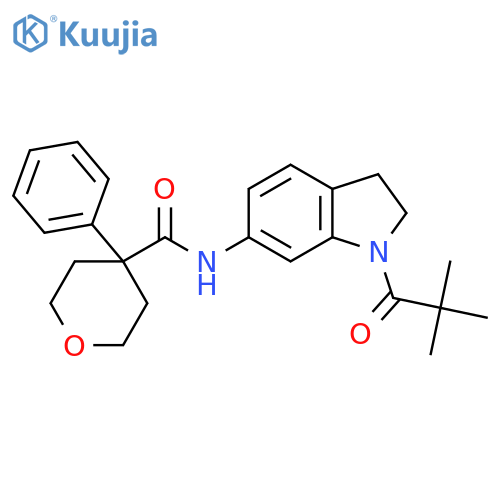 N-[1-(2,2-dimethylpropanoyl)-2,3-dihydro-1H-indol-6-yl]-4-phenyloxane-4-carboxamide structure