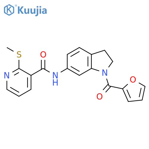 N-[1-(furan-2-carbonyl)-2,3-dihydro-1H-indol-6-yl]-2-(methylsulfanyl)pyridine-3-carboxamide structure