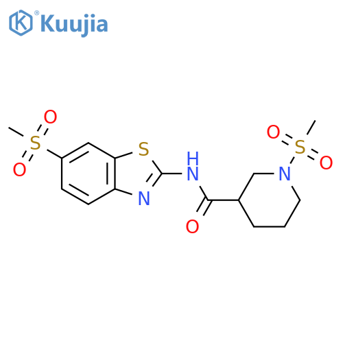 1-methanesulfonyl-N-(6-methanesulfonyl-1,3-benzothiazol-2-yl)piperidine-3-carboxamide structure
