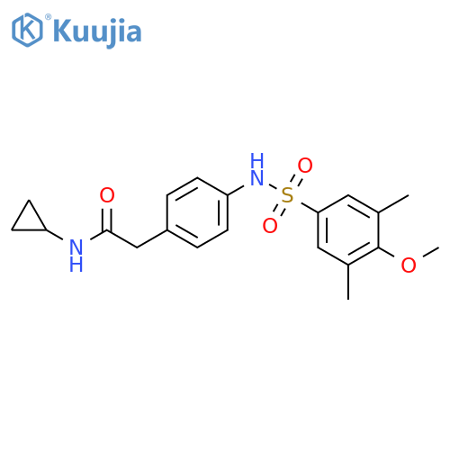 N-cyclopropyl-2-[4-(4-methoxy-3,5-dimethylbenzenesulfonamido)phenyl]acetamide structure
