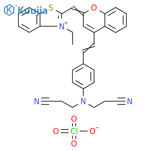 Benzothiazolium, 2-[[4-[2-[4-[bis(2-cyanoethyl)amino]phenyl]ethenyl]-2H-1-benzopyran-2-ylidene]methyl]-3-ethyl-, perchlorate (1:1) structure