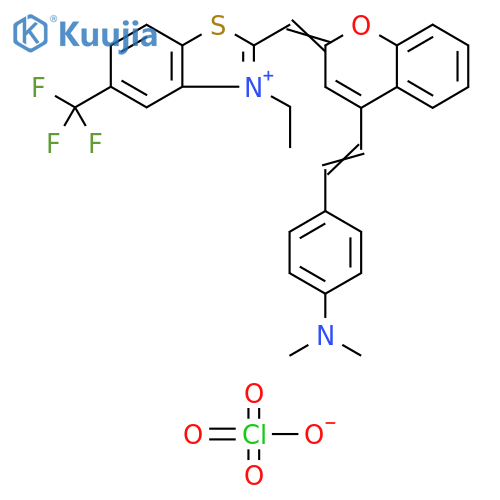 Benzothiazolium, 2-[[4-[2-[4-(dimethylamino)phenyl]ethenyl]-2H-1-benzopyran-2-ylidene]methyl]-3-ethyl-5-(trifluoromethyl)-, perchlorate (1:1) structure