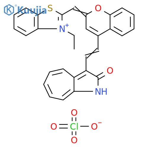 Benzothiazolium, 2-[[4-[2-(1,2-dihydro-2-oxocyclohepta[b]pyrrol-3-yl)ethenyl]-2H-1-benzopyran-2-ylidene]methyl]-3-ethyl-, perchlorate (1:1) structure