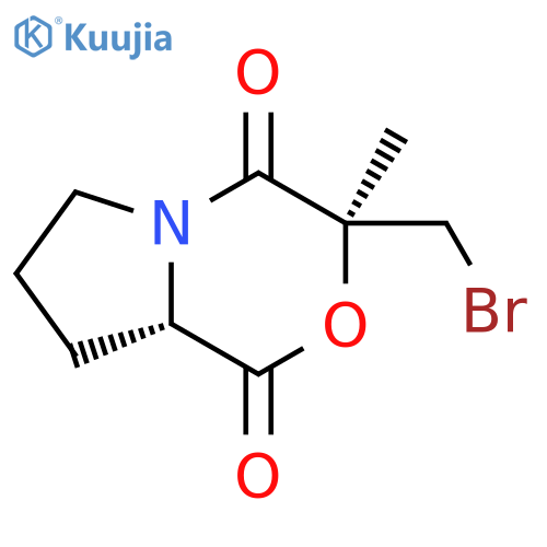 3(S)-(bromomethyl)-3(S)-methyl-1,4-dioxo-3,4,6,7,8,8a(S)-hexahydro-1H-pyrrolo[2,1-c][1,4]oxazine structure