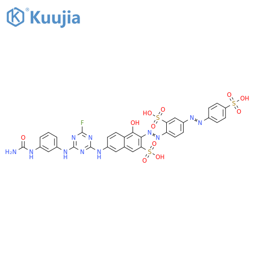 2-Naphthalenesulfonic acid,7-[[4-[[3-[(aminocarbonyl)amino]phenyl]amino]-6-fluoro-1,3,5-triazin-2-yl]amino]-4-hydroxy-3-[[2-sulfo-4-[(4-sulfophenyl)azo]phenyl]azo]- structure