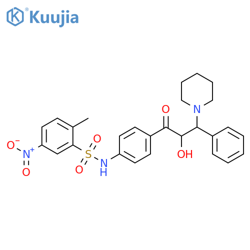 Benzenesulfonamide,N-[4-[2-hydroxy-1-oxo-3-phenyl-3-(1-piperidinyl)propyl]phenyl]-2-methyl-5-nitro- structure