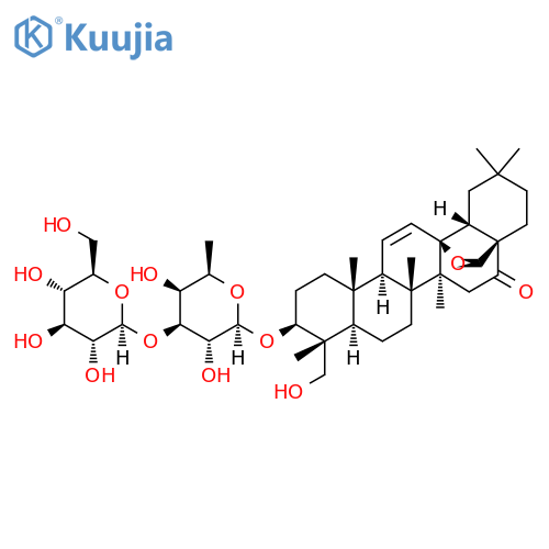23-Hydroxy-13β,28β-epoxyolean-11-ene-16-one 3-O-β-D-glucopyranosyl-(1→3)-β-D-fucopyranoside structure