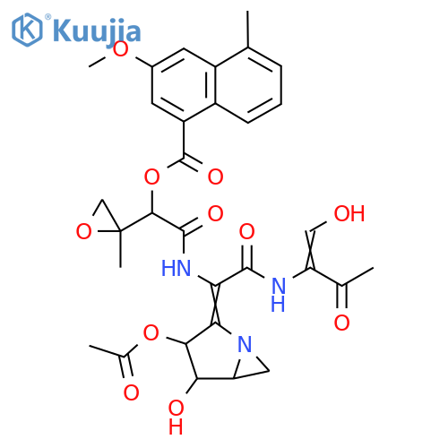 [2-[[1-(3-Acetyloxy-4-hydroxy-1-azabicyclo[3.1.0]hexan-2-ylidene)-2-[(1-hydroxy-3-oxobut-1-en-2-yl)amino]-2-oxoethyl]amino]-1-(2-methyloxiran-2-yl)-2-oxoethyl] 3-methoxy-5-methylnaphthalene-1-carboxylate structure
