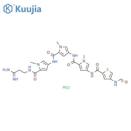 1H-Pyrrole-2-carboxamide, N-[5-[[(3-amino-3-iminopropyl)amino]carbonyl]-1-methyl-1H-pyrrol-3-yl]-4-[[[4-[[[4-(formylamino)-2-thienyl]carbonyl]amino]-1-methyl-1H-pyrrol-2-yl]carbonyl]amino]-1-methyl-, hydrochloride (1:1) structure
