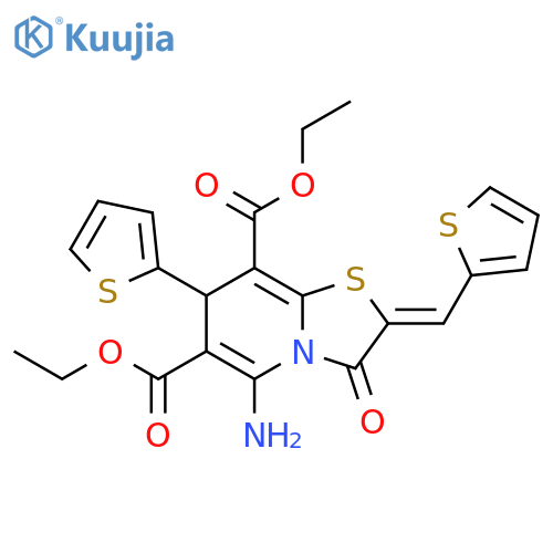 7H-Thiazolo[3,2-a]pyridine-6,8-dicarboxylic acid, 5-amino-2,3-dihydro-3-oxo-7-(2-thienyl)-2-(2-thienylmethylene)-, diethyl ester, (Z)- structure