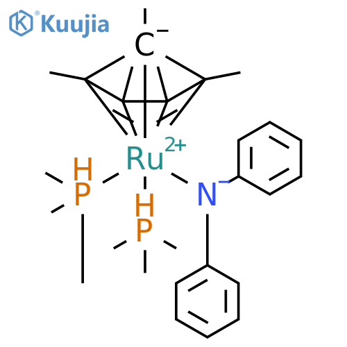 Ruthenium, [(1,2,3,4,5-η)-1,2,3,4,5-pentamethyl-2,4-cyclopentadien-1-yl](N-phenylbenzenaminato)bis(trimethylphosphine)- structure