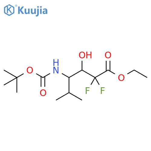 Hexanoic acid, 4-[[(1,1-dimethylethoxy)carbonyl]amino]-2,2-difluoro-3-hydroxy-5-methyl-, ethyl ester structure