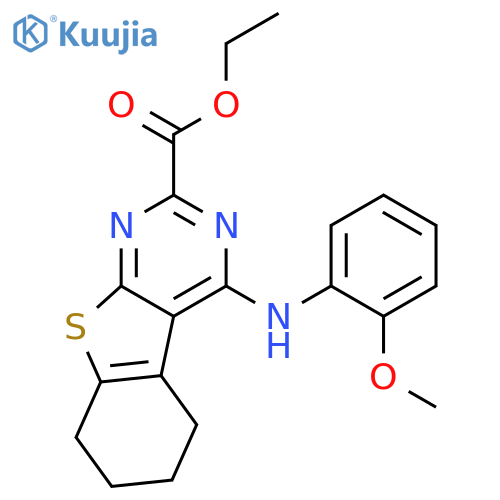 [1]Benzothieno[2,3-d]pyrimidine-2-carboxylic acid, 5,6,7,8-tetrahydro-4-[(2-methoxyphenyl)amino]-, ethyl ester structure