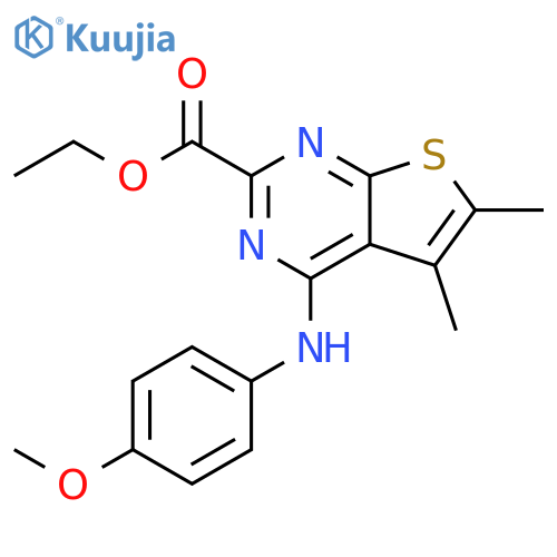 Thieno[2,3-d]pyrimidine-2-carboxylic acid,4-[(4-methoxyphenyl)amino]-5,6-dimethyl-, ethyl ester structure