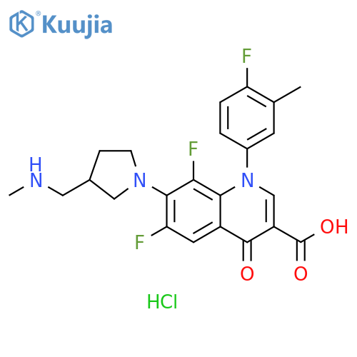 3-Quinolinecarboxylic acid, 6,8-difluoro-1-(4-fluoro-3-methylphenyl)-1,4-dihydro-7-[3-[(methylamino)methyl]-1-pyrrolidinyl]-4-oxo-, hydrochloride (1:1) structure