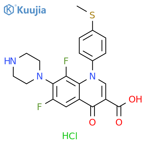 3-Quinolinecarboxylic acid, 6,8-difluoro-1,4-dihydro-1-[4-(methylthio)phenyl]-4-oxo-7-(1-piperazinyl)-, hydrochloride (1:1) structure