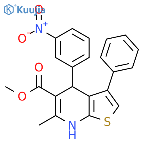 Thieno[2,3-b]pyridine-5-carboxylic acid, 4,7-dihydro-6-methyl-4-(3-nitrophenyl)-3-phenyl-, methyl ester structure