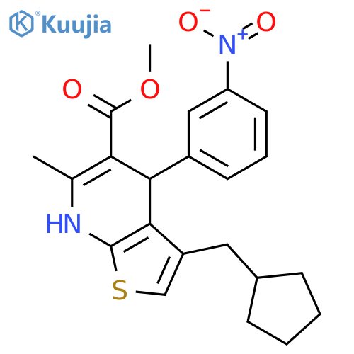 Thieno[2,3-b]pyridine-5-carboxylic acid, 3-(cyclopentylmethyl)-4,7-dihydro-6-methyl-4-(3-nitrophenyl)-, methyl ester structure