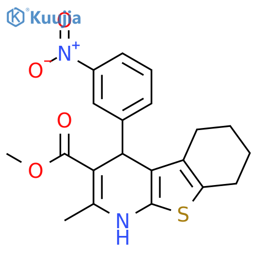 [1]Benzothieno[2,3-b]pyridine-3-carboxylic acid, 1,4,5,6,7,8-hexahydro-2-methyl-4-(3-nitrophenyl)-, methyl ester structure