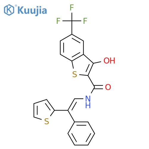 Benzo[b]thiophene-2-carboxamide,3-hydroxy-N-[2-phenyl-2-(2-thienyl)ethenyl]-5-(trifluoromethyl)- structure