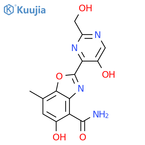 4-Benzoxazolecarboxamide,5-hydroxy-2-[5-hydroxy-2-(hydroxymethyl)-4-pyrimidinyl]-7-methyl- structure