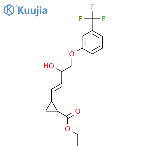 Cyclopropanecarboxylic acid, 2-[3-hydroxy-4-[3-(trifluoromethyl)phenoxy]-1-butenyl]-, ethyl ester structure