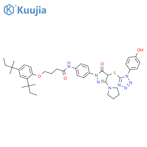 Butanamide,4-[2,4-bis(1,1-dimethylpropyl)phenoxy]-N-[4-[4,5-dihydro-4-[[1-(4-hydroxyphenyl)-1H-tetrazol-5-yl]thio]-5-oxo-3-(1-pyrrolidinyl)-1H-pyrazol-1-yl]phenyl]- structure
