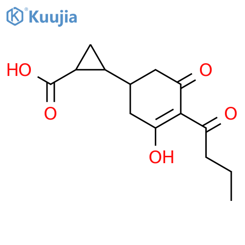 Cyclopropanecarboxylic acid, 2-[3-hydroxy-5-oxo-4-(1-oxobutyl)-3-cyclohexen-1-yl]- structure