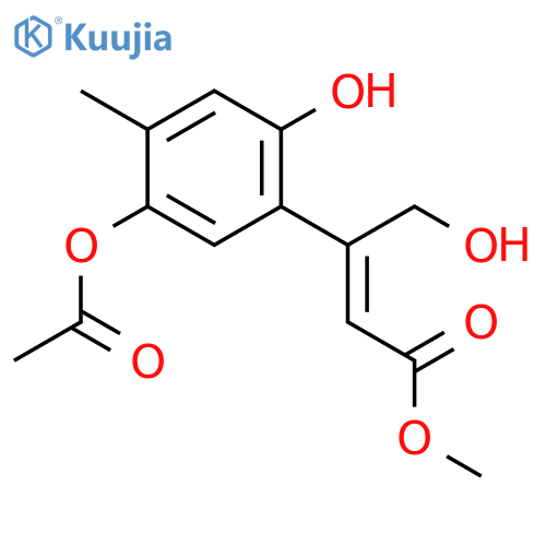 2-Butenoic acid, 3-[5-(acetyloxy)-2-hydroxy-4-methylphenyl]-4-hydroxy-, methyl ester structure