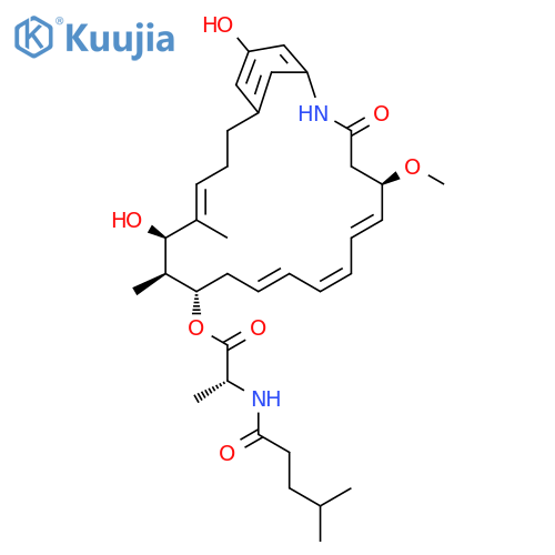 D-Alanine,N-(4-methyl-1-oxopentyl)-,(5R,6E,8E,10E,13S,14R,15R,16Z)-15,22-dihydroxy-5-methoxy-14,16-dimethyl-3-oxo-2-azabicyclo[18.3.1]tetracosa-1(24),6,8,10,16,20,22-heptaen-13-ylester structure