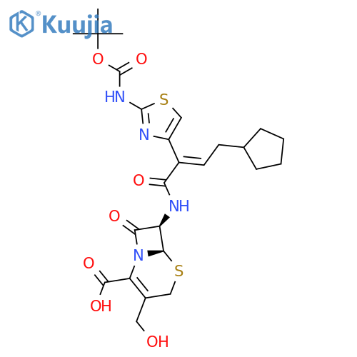 5-Thia-1-azabicyclo[4.2.0]oct-2-ene-2-carboxylic acid, 7-[[4-cyclopentyl-2-[2-[[(1,1-dimethylethoxy)carbonyl]amino]-4-thiazolyl]- 1-oxo-2-butenyl]amino]-3-(hydroxymethyl)-8-oxo-, (6R-trans)- structure