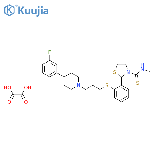 3-Thiazolidinecarbothioamide, 2-[2-[[3-[4-(3-fluorophenyl)-1-piperidinyl]propyl]thio]phenyl]-N-methyl-, ethanedioate (1:1) structure