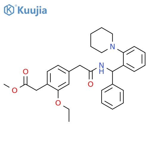 Benzeneacetic acid, 2-ethoxy-4-[2-oxo-2-[[phenyl[2-(1-piperidinyl)phenyl]methyl]amino]ethyl]- , methyl ester structure
