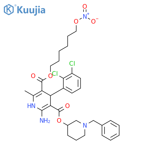 3,5-Pyridinedicarboxylic acid, 2-amino-4-(2,3-dichlorophenyl)-1,4-dihydro-6-methyl-, 5-[6-(nitrooxy)hexyl] 3-[1-(phenylmethyl)-3-piperidinyl] ester structure