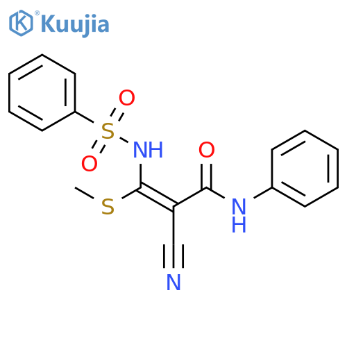 2-Propenamide, 2-cyano-3-(methylthio)-N-phenyl-3-[(phenylsulfonyl)amino]- structure