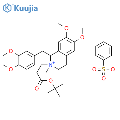 (1R,2R)-1-(3,4-Dimethoxybenzyl)-6,7-dimethoxy-2-methyl-2-{3-[(2-methyl-2-propanyl)oxy]-3-oxopropyl}-1,2,3,4-tetrahydroisoquinolinium benzenesulfonate structure