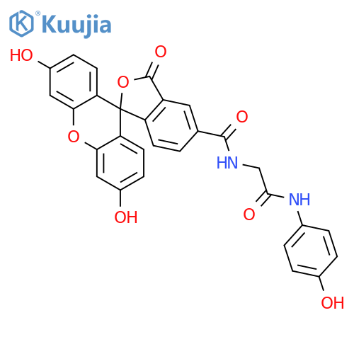 Spiro[isobenzofuran-1(3H),9'-[9H]xanthene]-5-carboxamide, 3',6'-dihydroxy-N-[2-[(4-hydroxyphenyl)amino]-2-oxoethyl]-3-oxo- structure
