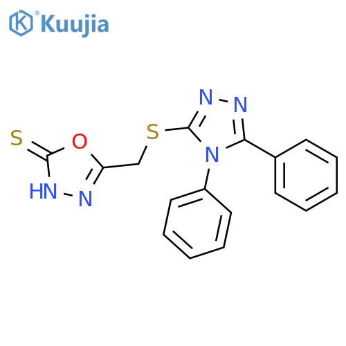 1,3,4-Oxadiazole-2(3H)-thione, 5-[[(4,5-diphenyl-4H-1,2,4-triazol-3-yl)thio]methyl]- structure