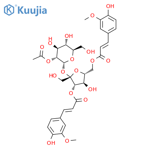 a-D-Glucopyranoside,3,6-bis-O-[(2E)-3-(4-hydroxy-3-methoxyphenyl)-1-oxo-2-propen-1-yl]-b-D-fructofuranosyl, 6-acetate structure