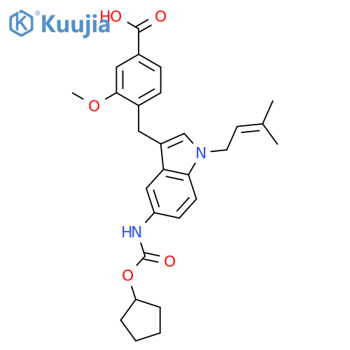 Benzoic acid, 4-[[5-[[(cyclopentyloxy)carbonyl]amino]-1-(3-methyl-2-butenyl)-1H-indol- 3-yl]methyl]-3-methoxy- structure