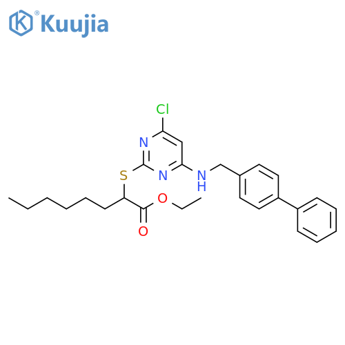 Octanoic acid, 2-[[4-[([1,1'-biphenyl]-4-ylmethyl)amino]-6-chloro-2-pyrimidinyl]thio]-, ethyl ester structure