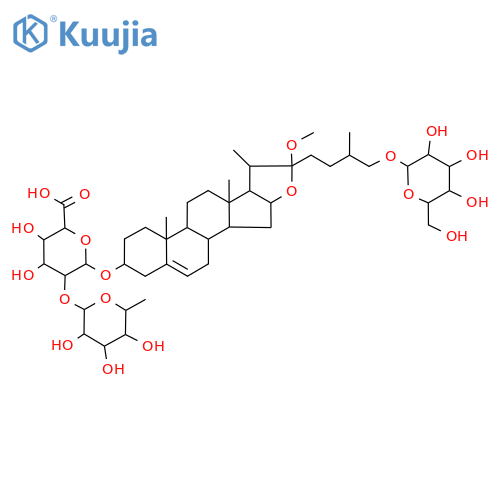 (3beta,22alpha)-26-(beta-glucopyranosyloxy)-22-methoxyfurost-5-en-3-yl 2-O-(6-deoxy-alpha-mannopyranosyl)-beta-glucopyranosiduronic acid structure