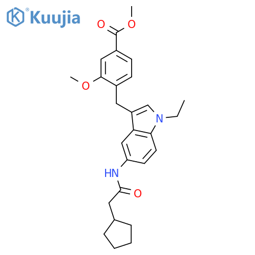 Benzoic acid, 4-[[5-[(cyclopentylacetyl)amino]-1-ethyl-1H-indol-3-yl]methyl]-3-methoxy- , methyl ester structure
