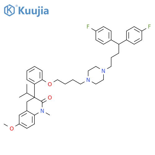 2(1H)-Quinolinone, 3-[2-[4-[4-[4,4-bis(4-fluorophenyl)butyl]-1-piperazinyl]butoxy]phenyl]-3,4- dihydro-6-methoxy-1-methyl-3-(1-methylethyl)- structure