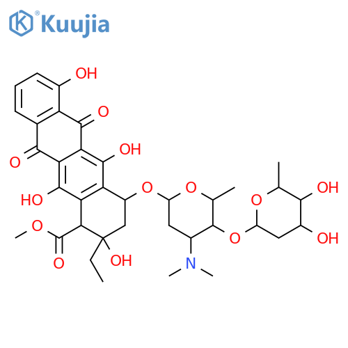 1-Naphthacenecarboxylicacid,2-ethyl-1,2,3,4,6,11-hexahydro-2,5,7,12-tetrahydroxy-6,11-dioxo-4-[[2,3,6-trideoxy-4-O-(2,6-dideoxy-a-L-lyxo-hexopyranosyl)-3-(dimethylamino)-a-L-lyxo-hexopyranosyl]oxy]-,methyl ester (9CI) structure