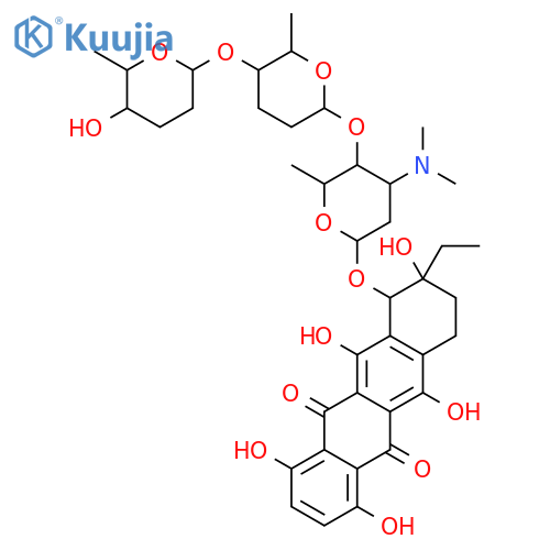 5,12-Naphthacenedione,8-ethyl-7,8,9,10-tetrahydro-1,4,6,8,11-pentahydroxy-7-[[2,3,6-trideoxy-3-(dimethylamino)-4-O-[(2S,5S,6S)-tetrahydro-6-methyl-5-[[(2S,5S,6S)-tetrahydro-5-hydroxy-6-methyl-2H-pyran-2-yl]oxy]-2H-pyran-2-yl]-a-L-lyxo-hexopyranosyl]oxy]- (9CI) structure