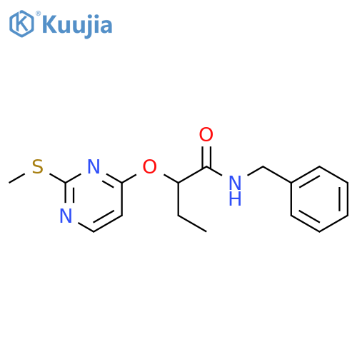 Butanamide, 2-[[2-(methylthio)-4-pyrimidinyl]oxy]-N-(phenylmethyl)- structure